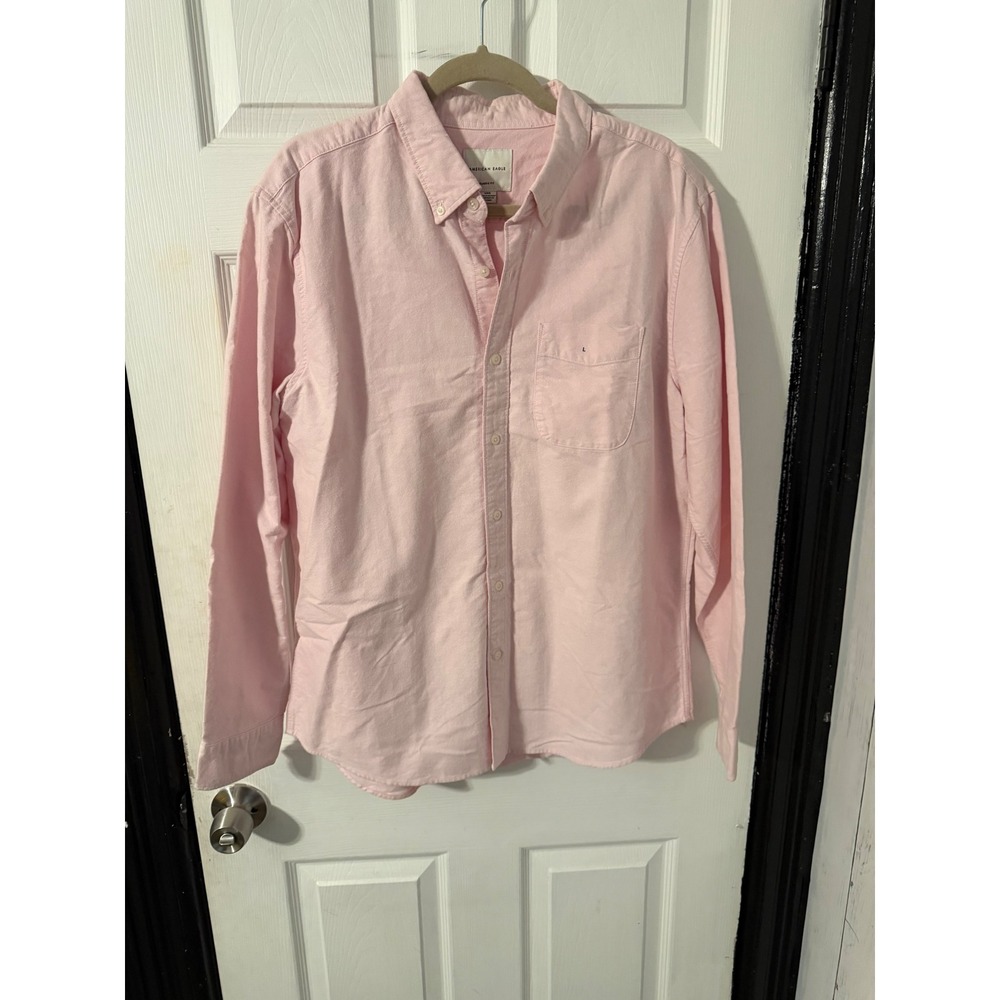 American Eagle Mens Classic Fit Oxford Shirt Pink Long Sleeve Button Down Large